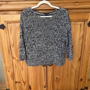 Eileen Fisher Sweater Black and White Marbled Organic Cotton Open Knit Women's M
